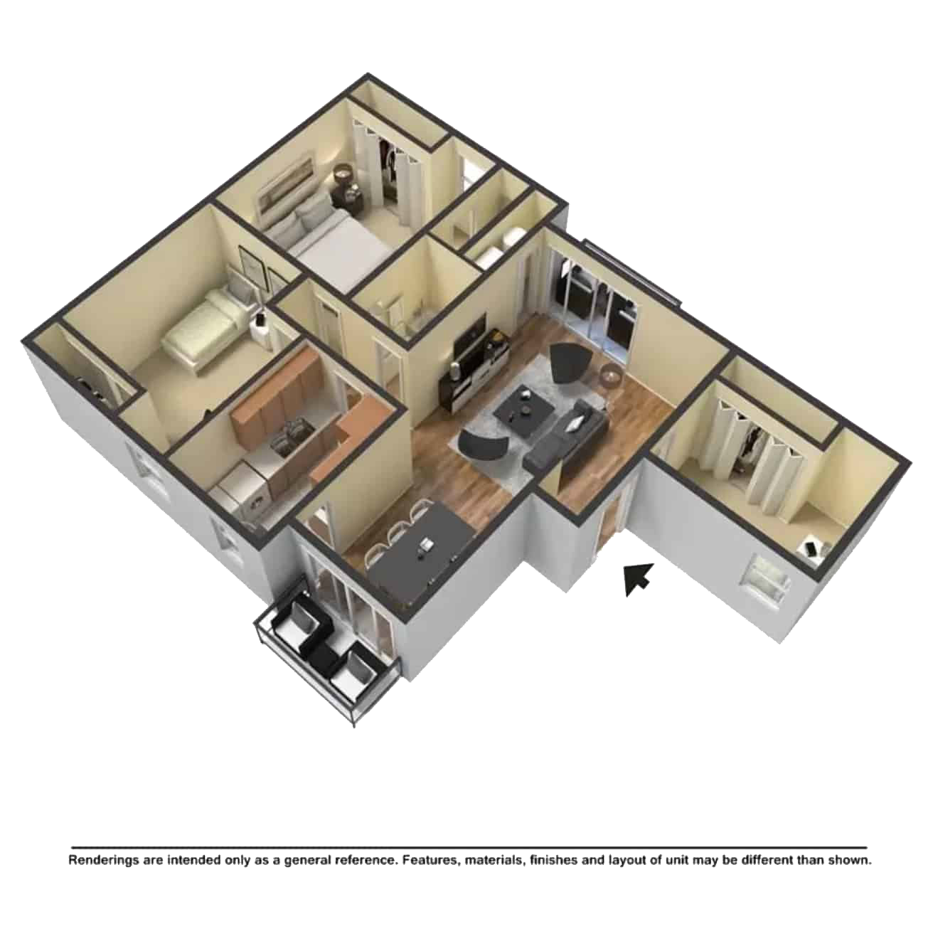 Floor plan for 3 beds, 1.5 baths, 1100 sqft